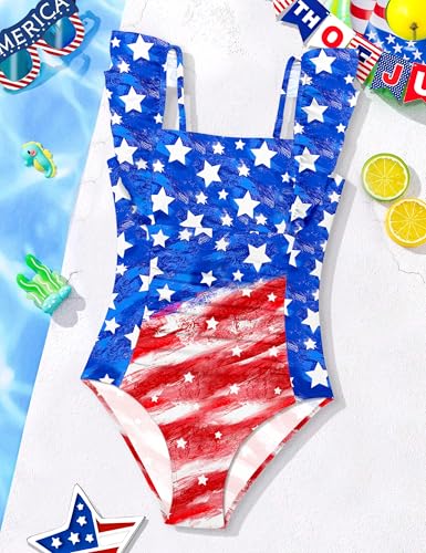 Image of NECIOUS Girls Swimsuit Ruffle Adjustable Straps One Piece Bathing Suit Solid Color Ruched Girls' Swimwear 9-16Y