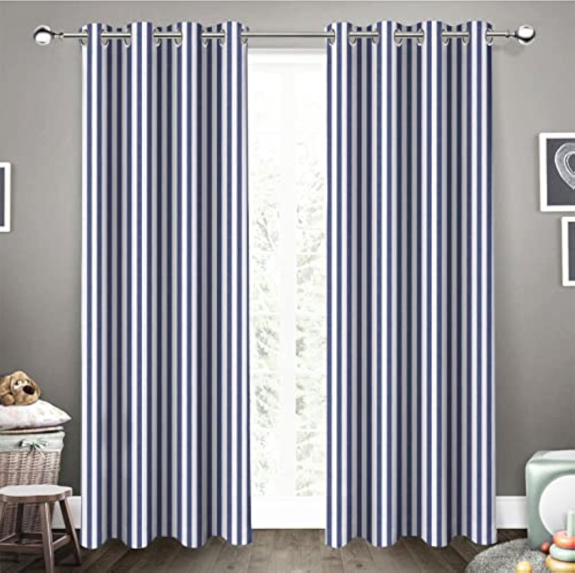 Cotton Candy Stripe Blue Designed Striped Pattern Long Door Curtains