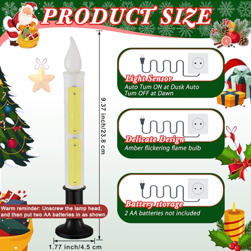 Baquler 8 Pcs Christmas LED Window Candles with Sensor Dusk to Dawn Light Sensor 9.37 Inches Cordless Flameless Battery Taper Candles with Flickering Amber Flame for Xmas Home Decor(Black) by Baquler - Image 2