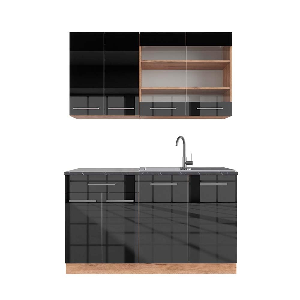 Vicco Cuisine Fame-Line, Anthracite Brillant/Chêne doré, 140cm | PT Anthracite, pour une combinaison libre avec des modules de cuisine complémentaires