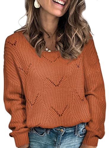 Image of Dokotoo Womens Sweaters 2026 Crewneck Cute Elegant Soft Long Sleeve Hollow Cable Knit Pullover Tops