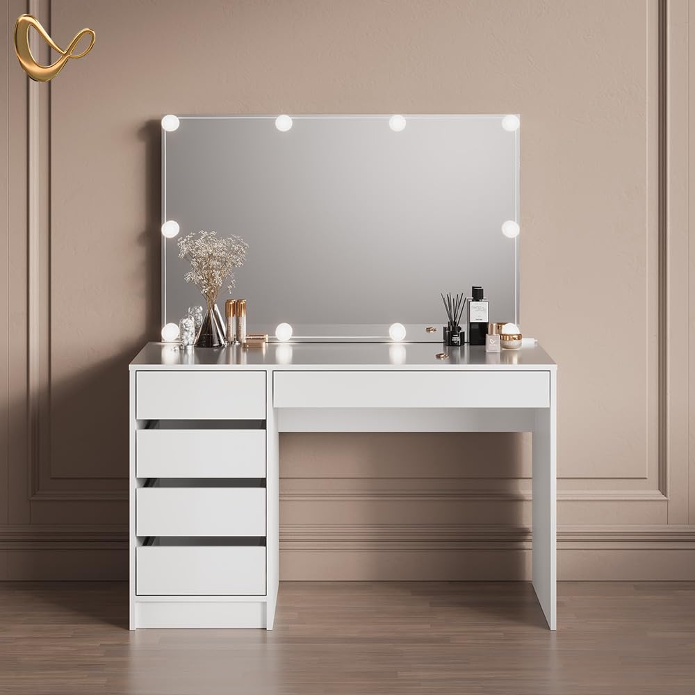 Livinity Tavolo da toeletta Imola, Bianco, 120 cm | con illuminazione a LED