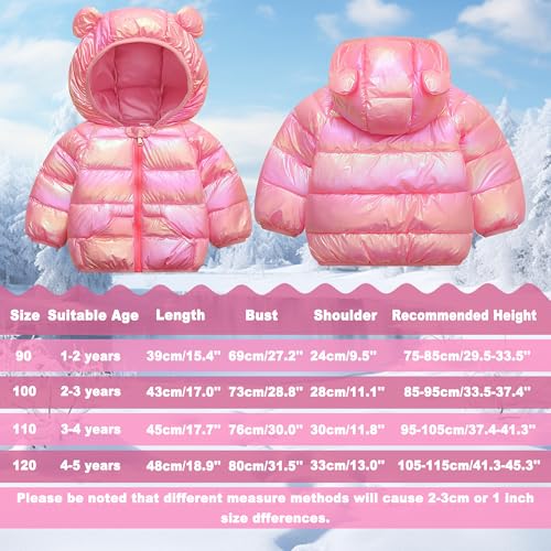 Baogaier Mädchen Baby Wasserdichte Winterjacke mit Kapuze Rose Regenfest Winddicht Leichter Outdoor Warm Puffer Steppjacke Glänzend Wintermantel Kinder Herbst Kleidung 1-2 Jahre, GR.86-92