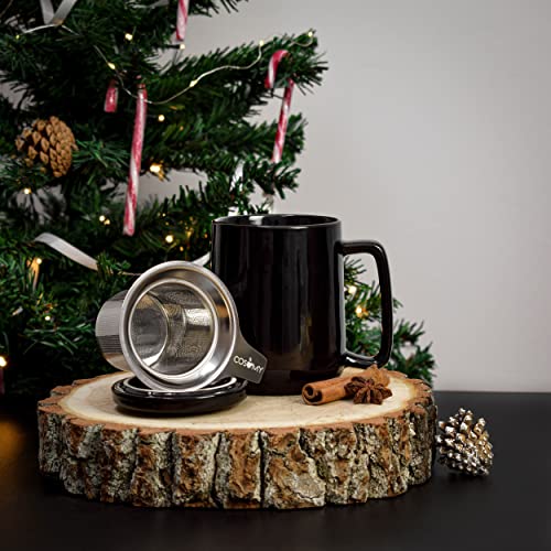Taza de Te con Filtro y Tapa 500ml Gran- Ceramica - Mantiene Caliente la Infusion - Negra Brillante - Imagen 3