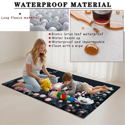 Tapis de salon 120x180cm noir moderne lavable et antidérapant