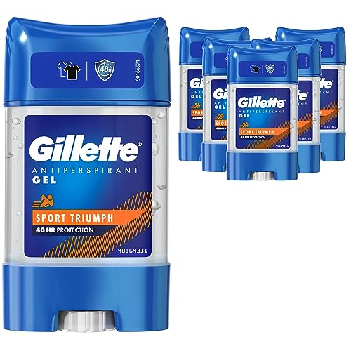 Gillette Antiperspirant Clear Gel Deodorant For Men, 48-Hour Invisible Sweat and Odour Protection, Pack of 6, 420 ML (6 X 70 ML), Sport Triumph