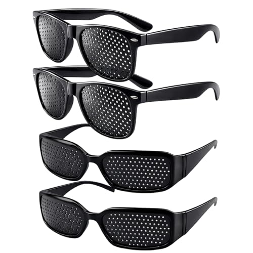 OhebEsx Rasterbrille 4 Stück Set 2x Standard Schwarz + 2x Sport Modell Lochbrille Pinhole Glasses Lochbrille Für Augentraining Rasterbrille Augentraining Für Den Täglichen Gebrauch