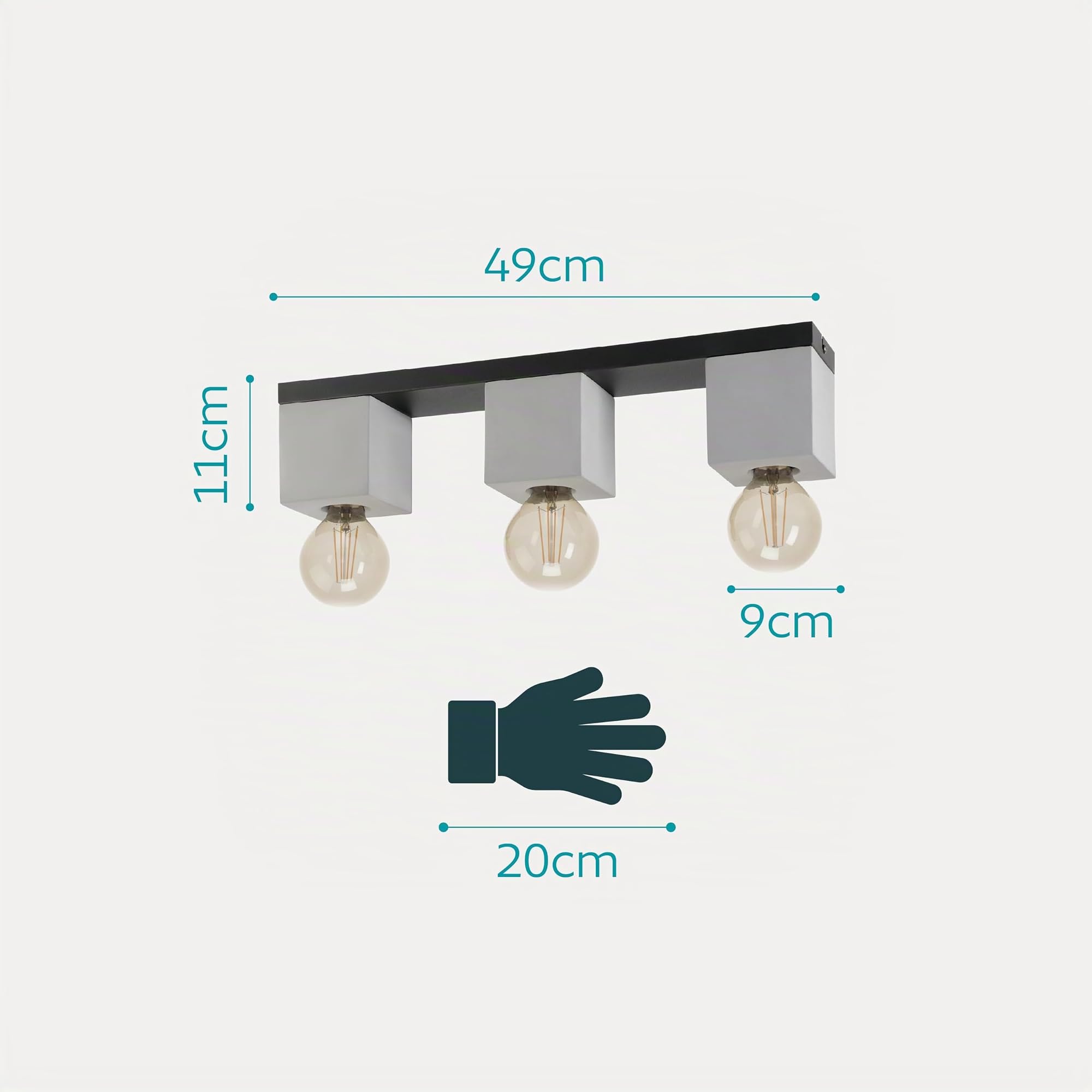 Eglo lámpara de techo Prestwick 3, iluminación de techo de 3 luces | industrial, luz de salón de hormigón en gris y metal en negro, casquillo E27