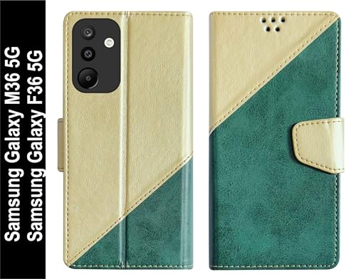Image of SBMS Faux Leather Flip Cover for Samsung Galaxy M36 5G / Samsung Galaxy F36 5G Back Cover Case with Magnatic Closure | Inbuilt Stand | Card & Money Pocket (MultiGreen)