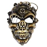 QiBok Steampunk Style Mask, Vintage Metallic Cyborg Skull Masquerades Mask for Halloween Cosplay Costume Party Props