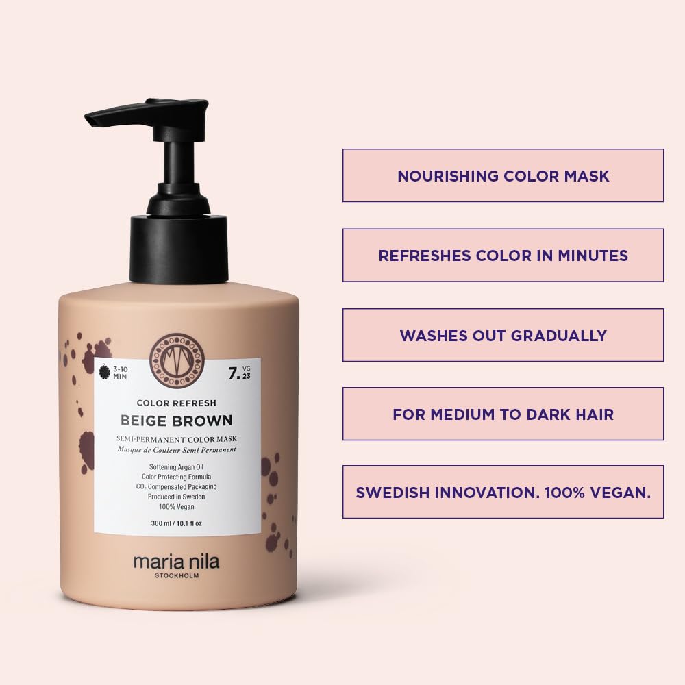 Maria Nila Haarkur mit Farbpigmenten für braunes Haar - Colour Refresh Beige Brown 7.23 natürliche Pflegemaske, Farbauffrischung Beige Braun semi permanent, vegan, sulfat- und parabenfrei, 300ml