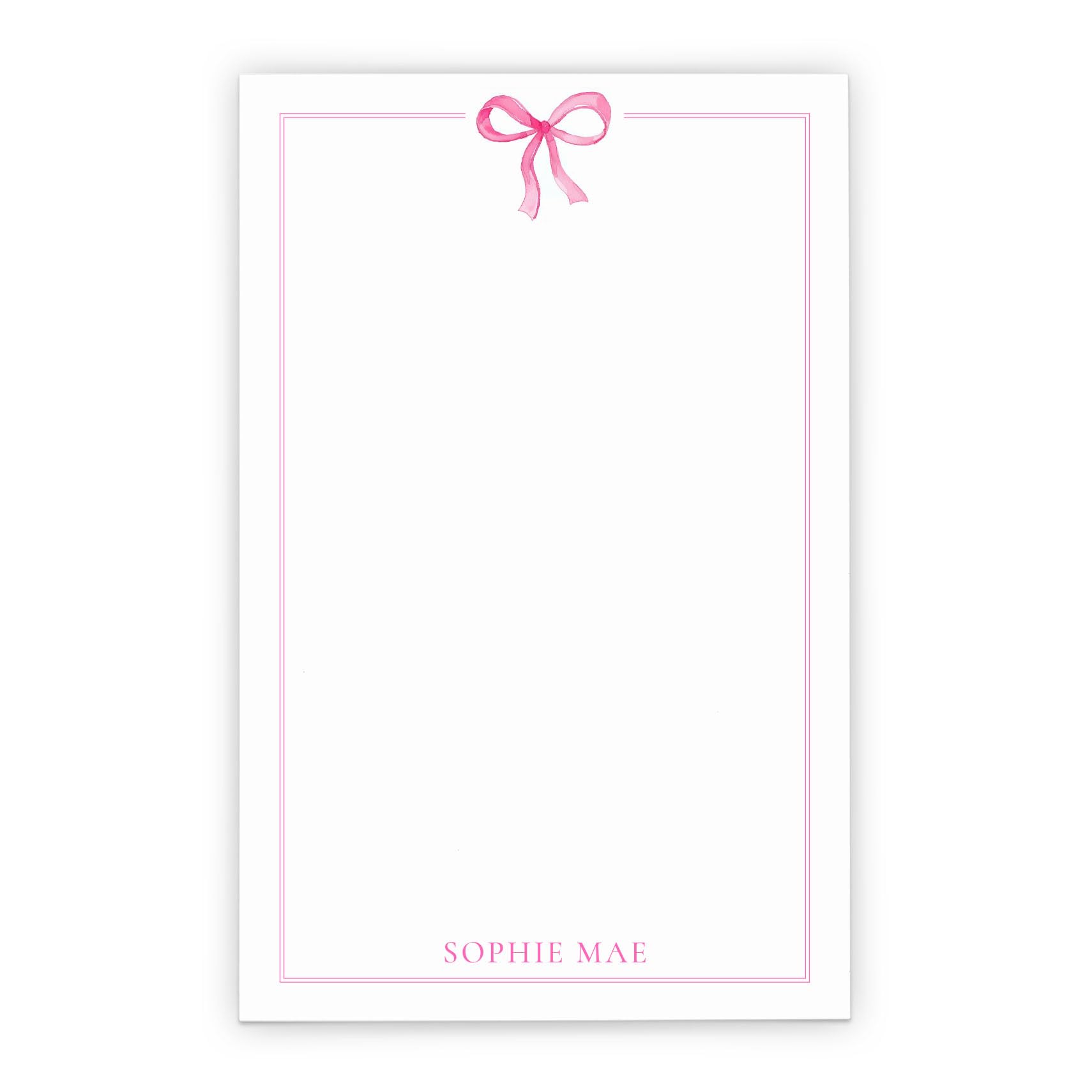 Personalized Pink Bow Notepads With Envelopes, Custom Stationary With Bows, Girls Watercolor Note Pads With Name, Cute Ribbon Stationery With Border,