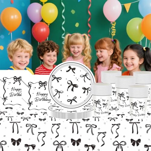 Vaisselle jetable chic nœud papillon noir et blanc pour 20 invités - 6