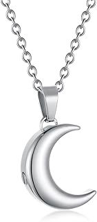 Crescent Moon Cremation Urn Necklaces for Ashes Stainless Steel Cremation Jewelry Keepsake Urn Necklace for Human Pet Ashes Memorial Jewelry Funeral Jewelry for Women Men (Silver)