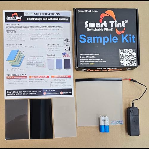 6" x 8" Smart Tint PDLC Smart Film, with 2 Additional Color swatches, Switchable Adhesive Privacy Smart Glass Film, Smart Tint Window, Electric Frosted, Clear to Opaque, Home, Office, ETL Listed, UL