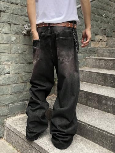 Image of HUNGSON Mens Baggy Jeans for Men Women Wide Leg Denim Pants Casual Loose Fit Long Trousers Streetwear Hip Hop Jeans