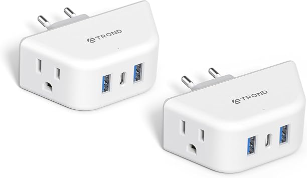 TROND European Travel Plug Adapter - US to Europe Power Adaptor with 2 Outlets 3 USB Ports1 USB C, Type C International Plug Adapter for EU Italy France Iceland Germany Travel Essentials, 2 Pack