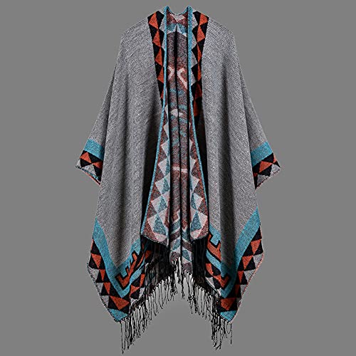 Domary Boho feminino tricotado xale Poncho falso cashmere padrão geométrico borla superdimensionada