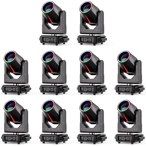 Image of 10 PCS Moving Head Beam Light 295W with Color Ring 15 Colors 14 Gobos 18+8 Facet Prisms /Wash /Beam /Frost /Rainbow Stage Effect 16 /22CH DMX512 Sound Activated for Concert Theater Club Christmas