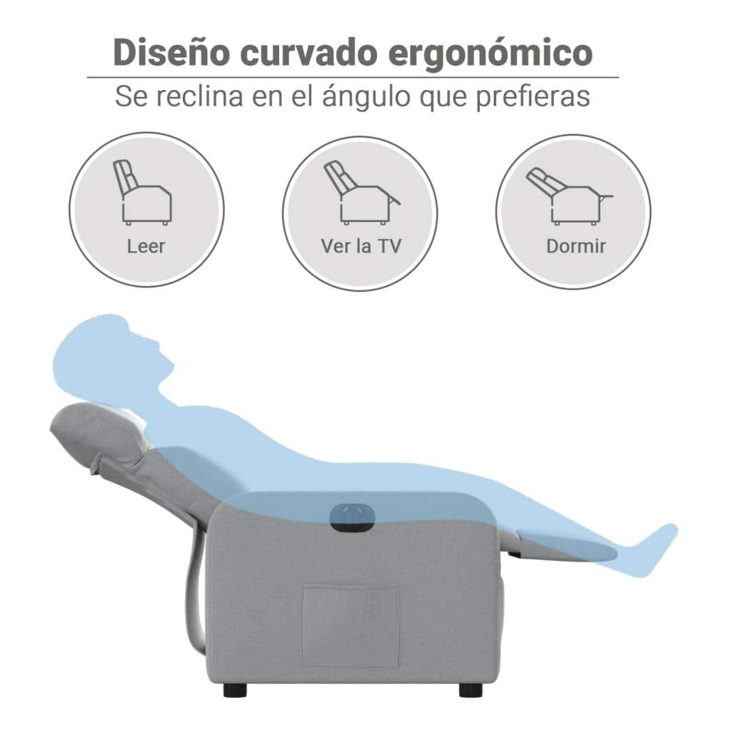 vidaXL Sillón reclinable eléctrico Tela Gris Claro