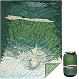 KingCamp Ultralight Camping Blanket, Packable Down Alternative Puffy Printed Wearable Blanket with Snap Buttons & Corner Loops Weatherproof Quilt for Outdoor Travel Stadium (78.7'L x 57.1'W, GREEN)