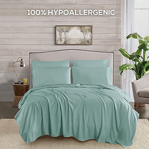 Mueller Luxury 6 PC Full Size Bed Sheets, Super Soft 1800, Deep Pocket up to 16" Full Size Sheets, Transfers Heat, Breathes Better, Hypoallergenic, Wrinkle-Resistant, Oeko-TEX, Light Teal