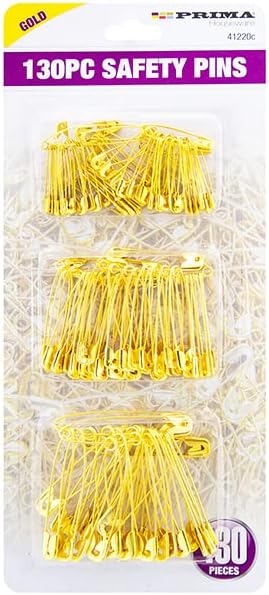 7Eleven Pack of 130 Safety Pins Gold Mini Pins 18mm Brass Metal Quality Sewing Art Craft Size Small Pins Tiny Tag Dress Pin, S,M,L (MS1234)