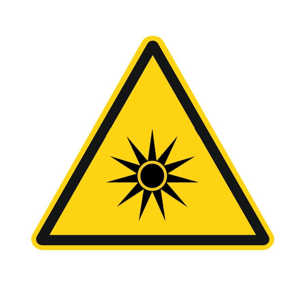 Señales de advertencia W027 – Advertencia sobre radiación óptica – Pegatinas de lámina – 100 mm – 250 unidades