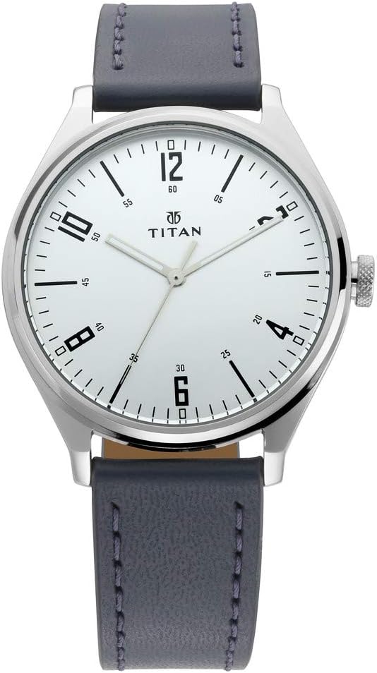 Titan Workwear Urban Edge Quartz Analog Silver Dial Black Leather Watch for Men - 1802SL02