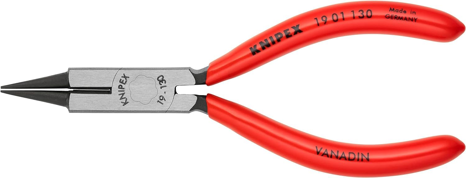 KNIPEX Pinza a becchi tondi con tronchese (pinza per gioiellieri) rivestiti in resina sintetica 130 mm, 19 01 130