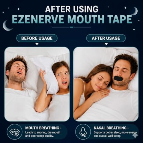 Image of Mouth Tape for Sleeping Adults & Kids (PACK OF 60) | CE Certified - Mouth Tape For Snoring, Hypoallergenic Adhesive Mouth Strips For Sleeping, Mouth Patch For Sleep , Mouth Breathing Stopper Black Strips