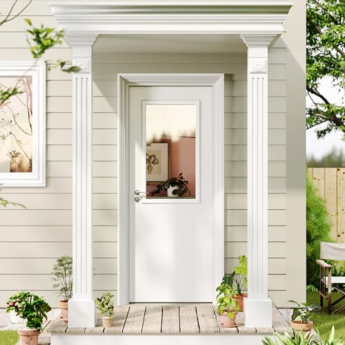 Lakenyon Entry Doors, 30' x 80', 1-Panel Clear Glass Front Door, Solid Wood & MDF Exterior Doors, Waterproof Primed, Easy DIY Install