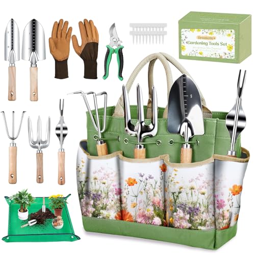 Gardening Tools Set for Women 29Pcs Heavy Duty Garden Hand Tools Set with Floral Tote Bag...