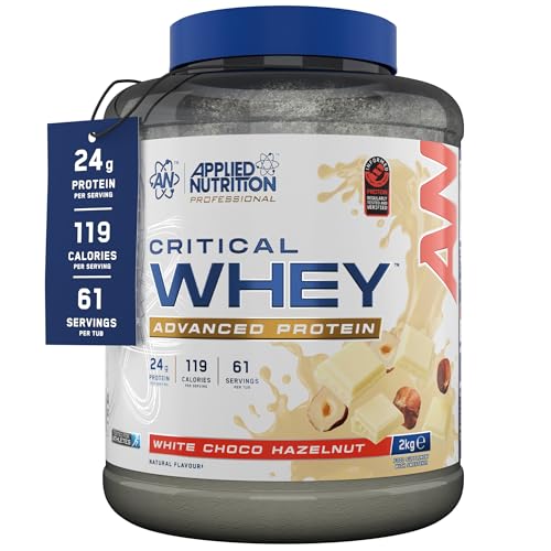 Applied Nutrition Critical Whey Protein Powder – 24g Protein per Serving, High Protein Powder, Protein Shake with BCAAs & Glutamine Packaging May Vary (2Kg - 61 Servings) (White Choco Hazelnut)