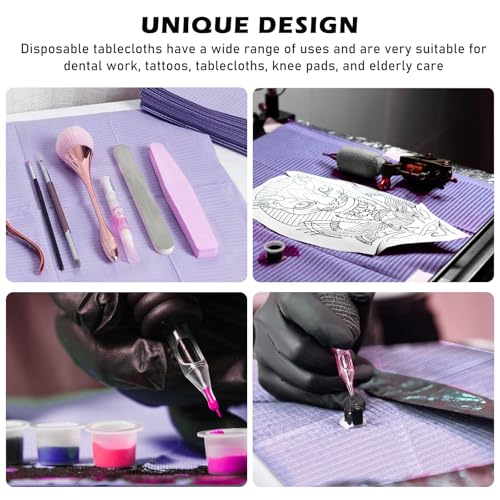 BORDEAG Dental Lätzchen,125 Stück 33x45cm Patientenservietten,Tattoo Tischdecken,Dentalservietten,Wasserdichte Tattoo Piercing Lätzchen Für Praxen,Tattoo,Krankenhäuser Studios(Lila)