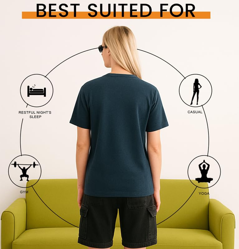 Image of Sleepynuts Women's Plain Round Neck Regular Fit Half Sleeve Cotton T Shirt
