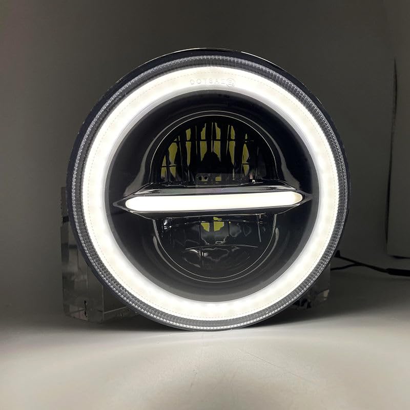 Image of ELTRON TURBO Imported DC Power Minus Full Ring DRL 7 Inchs Headlight Front LED Headlight Bulb White and Yellow, Angel Eye Lamp Compatible for All Bullet & Thar Model, Hi And Low Beam Amber (Pack Of 1)
