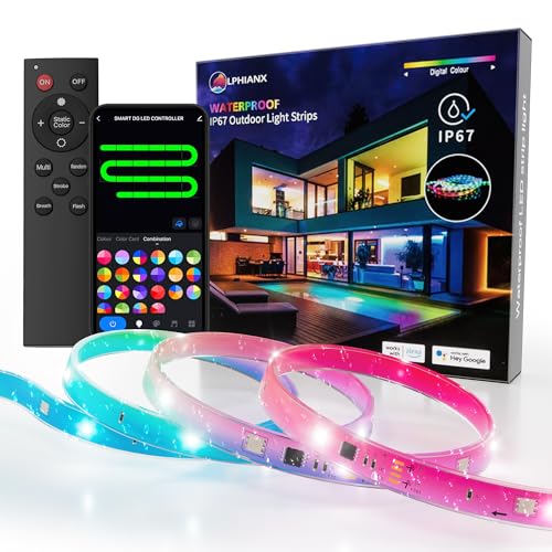 Lphianx 30 m Outdoor Led Strip Lights Waterproof, IP67 Waterproof Smart Light Strips with App Voice Remote Control, Music Sync Color Changing Exterior Led Lights for Deck,Balcony,Roof,Garden,Pool