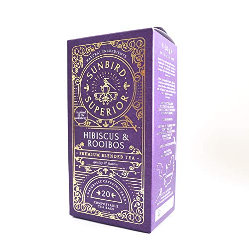 Sunbird Rooibos Hibiscus Rooibos | Té Rojo con Hibiscus | 20 bolsas de compostaje | Raro Rooibos Premium | 100% Eco…