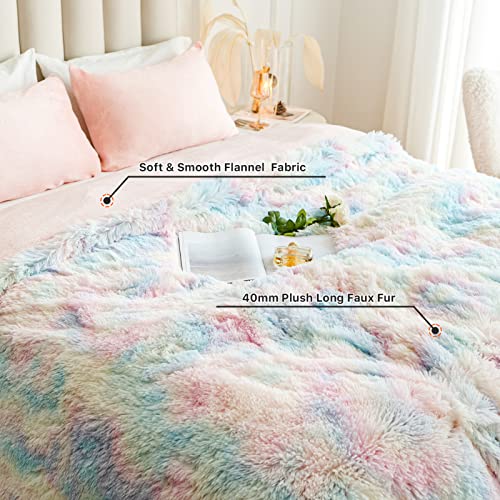 Choshome Plush Shaggy Duvet Cover Set King Size, Tie Dye Fluffy Faux Fur Comforter Cover Set, Fuzzy Flannel Bedding Set, 3 Pieces (1 Furry Duvet Cover + 2 Pillow Shams), Zipper Closure, Rainbow #TOP1