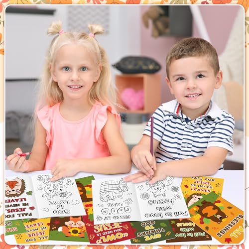 Image of Fall Animal Theme Coloring Books for Kids - 24Pcs Bulk Autumn Christian Mini Coloring Booklet DIY Art Drawing Book with Squirrel Hedgehog for Toddlers Halloween Thanksgiving Party Goodie Bag Filler