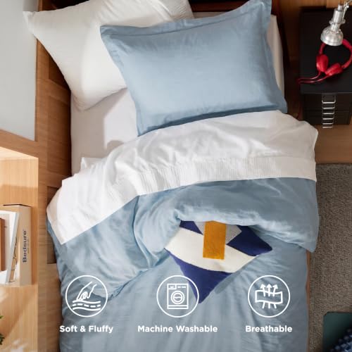 Image of Bedsure Prewashed Twin Duvet Cover, Cotton-Like Bedding Set, Light Blue | Ultra Soft, Relaxed Texture, Twin XL Breathable Comfort, Hidden Zipper, 8 Corner Ties, Easy Care, OEKO-TEX, Year-Round Use