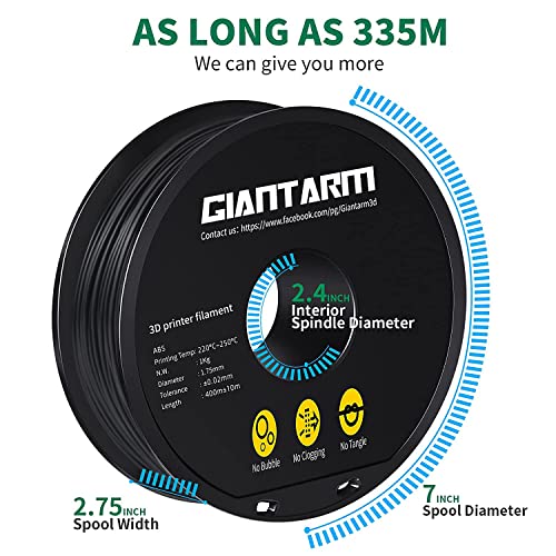 GIANTARM ABS+ Filament 1.75mm, 3D Drucker Filament 1KG 1 Spule, Durchmessertoleranz +/- 0.02mm, ABS Schwarz – Bild 6