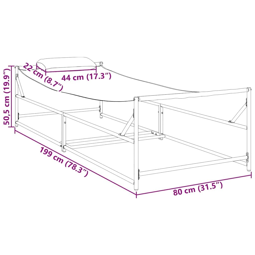 Leżak ogrodowy, 2 sztuki, stal malowana proszkowo, z poduszką 199 x 80 x 50,5 cm, na taras, balkon, basen, z wytrzymałym stelażem i wygodnym leżakiem