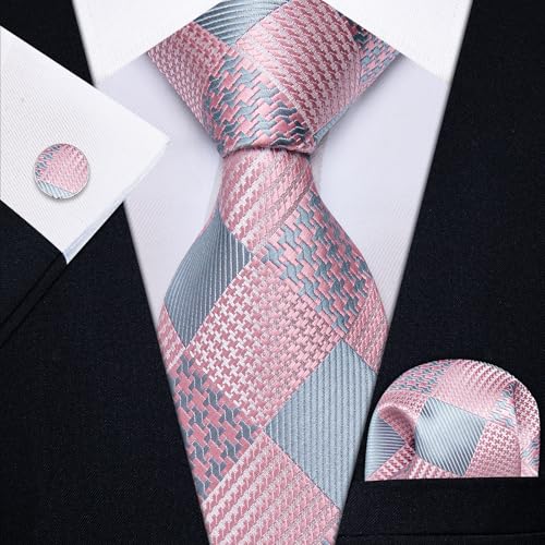 Image of YourTies Striped Plaid Ties for Men Silk Formal Necktie Set | 3.15 inch(8cm) Woven Jacquard Mens Ties with Necktie Pocket Square Cufflink Tie Clip Lapel Pin for Wedding Business Party