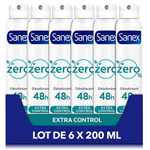 Deodorant Sanex 0% extra control spray lot de 6 deododorants homme femme sans aluminium 48h