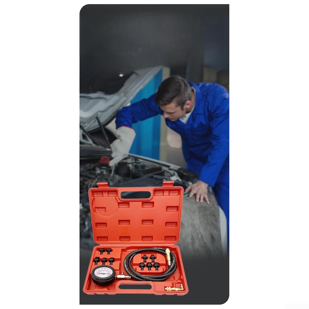 Set di manometro dell'olio per auto, 13 pezzi, tester idraulico in acciaio ad alta resistenza con raccordi per tubi in rame, campo di misurazione 0-140 psi, per diagnosi di auto e camion