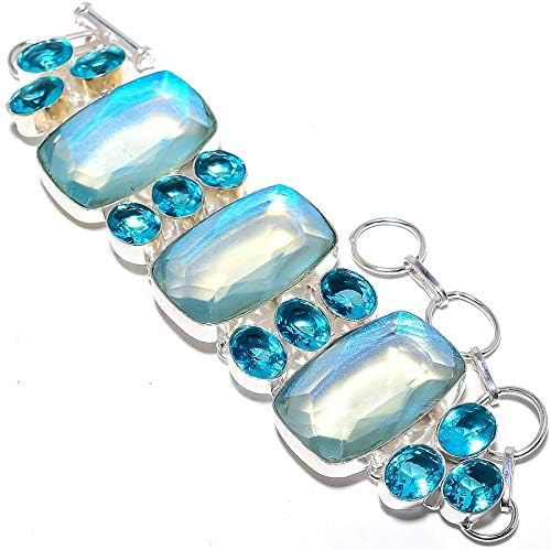 Crystalshop AQ-2284 - Pulsera de plata de ley 925 con topacio místico aguamarina, 7-8 pulgadas