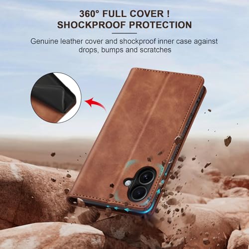 Image of Jasonyu Flip Wallet Case for iPhone 16 Plus,Brown