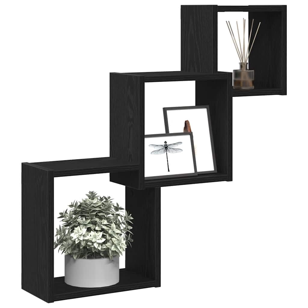 Estante de pared 68 x 15 x 68 cm, roble negro, 3 compartimentos, capacidad de carga 40 kg, material de madera, para salón, pasillo, dormitorio, cocina